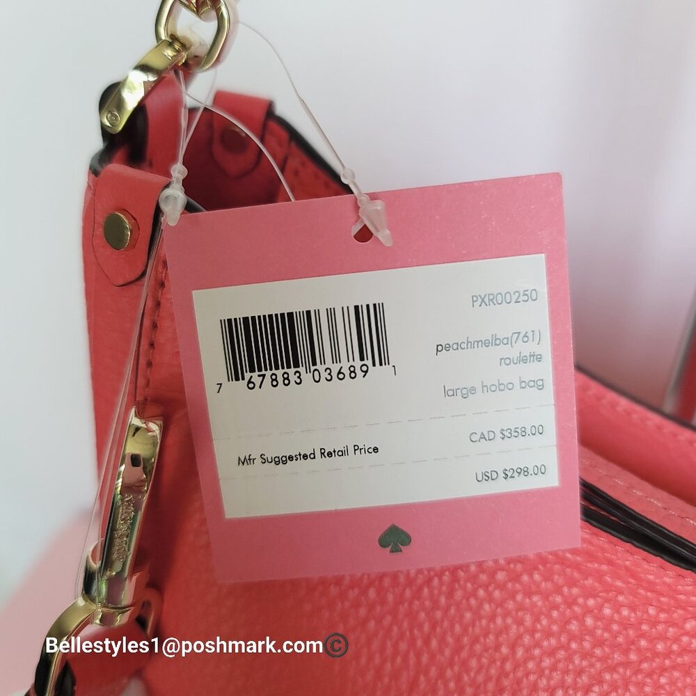 KATE SPADE Roulette Pebbled Leather Large Hobo Bag- Peach Melba color π$178.β - Picture 15 of 16